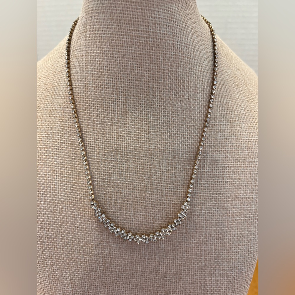 Vintage Necklace Gold with Rhinestones wedding pageant
